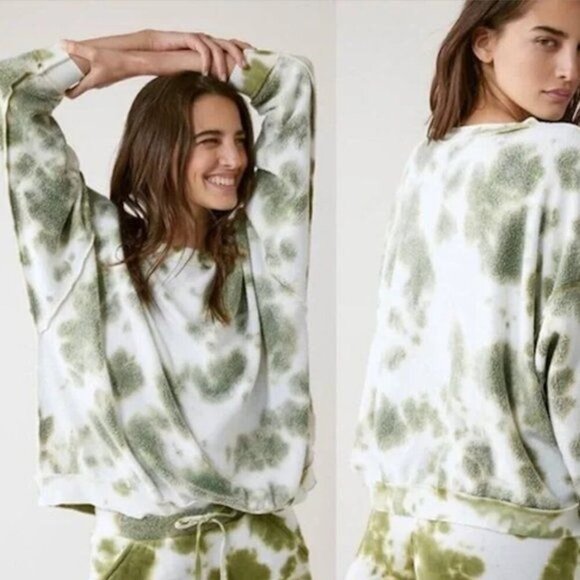 Free People Intimately Kelly Washed Green Tie Dye Sweatshirt Top S - Picture 1 of 8